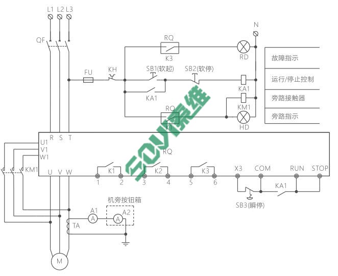 正泰軟起動器一拖一基本接線圖